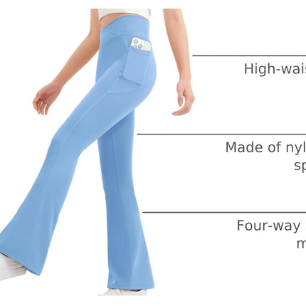 Girls Flare Leggings Kids Bell Bottom Flared Yoga Pants High Waisted Athletic Tight with Pockets
