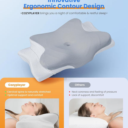 Ultra Pain Relief Cooling Pillow for Neck Support, Adjustable Cervical Pillow Cozy Sleeping, Odorless Ergonomic Contour Memory Foam Pillows, Orthopedic Bed Pillow for Side Back Stomach Sleeper