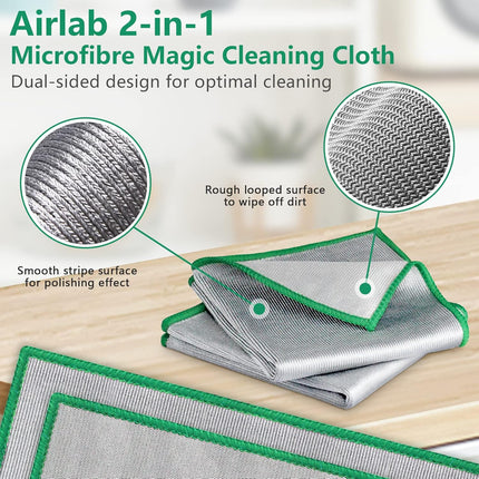 Glass Polishing Cloth Streak Free Miracle Cleaning Cloth Lint Free Microfiber Cleaning Rags for Glasses Kitchen Dish Mirrors Easy Clean, Pack of 6, 12" X 12", Sliver-Green