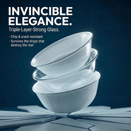 Vitrelle 28-Oz Soup/Cereal Bowls Set of 6 Chip & Crack Resistant Dinnerware Bowls for Soup, Ramen, Cereal and More, Triple Layer Glass, Winter Frost White