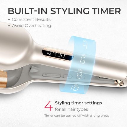 Curling Iron Hair Crimper Waver -  ROVY Beach Waves Curling Wand, Ionic Deep Waver Hair Curler Tool with Ceramic 3 Barrel for Women, Dual Voltage, Anti-Scald, Easy to Use, Elegant Gold, 1.25 Inch