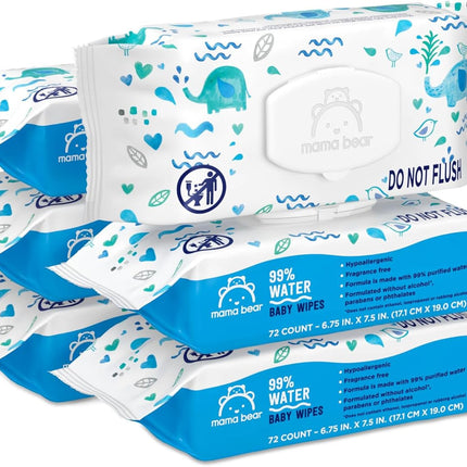 Amazon Brand -  99% Water Baby Wipes, Hypoallergenic, Fragrance Free,72 Count (Pack of 6)