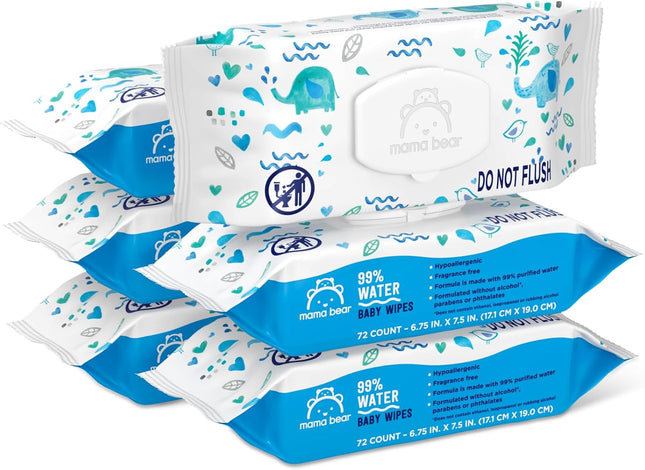 Amazon Brand -  99% Water Baby Wipes, Hypoallergenic, Fragrance Free,72 Count (Pack of 6)