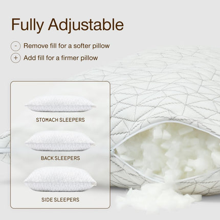 Original Adjustable Pillow, Queen Size Bed Pillows for Sleeping, Cross Cut Memory Foam Pillows - Medium Firm Back, Stomach and Side Sleeper Pillow, Certipur-Us/Greenguard Gold