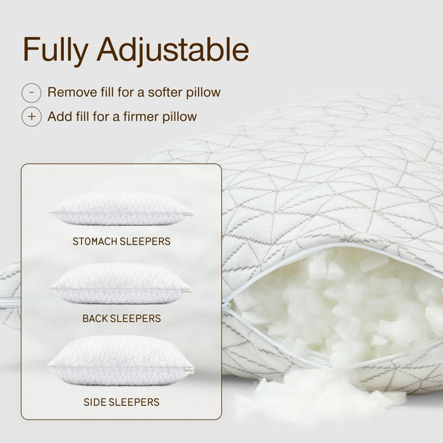Original Adjustable Pillow, Queen Size Bed Pillows for Sleeping, Cross Cut Memory Foam Pillows - Medium Firm Back, Stomach and Side Sleeper Pillow, Certipur-Us/Greenguard Gold
