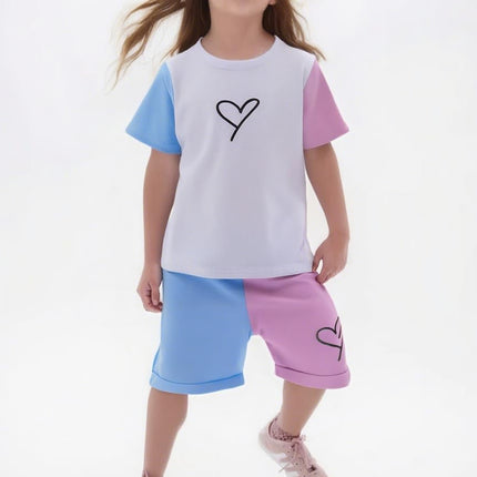 Toddler Kids Girl Clothes Floral Letter Graphic Top + Shorts 2PC Girls Summer Short Set