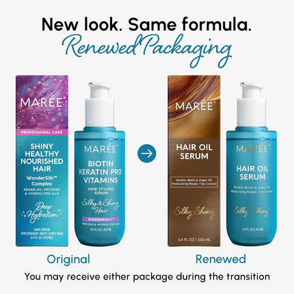 Hair Oil for Frizzy Hair with Argan Oil, Keratin & Biotin – Hair Serum for Dry and Curly Hair Gloss – Frizz Control Hair Care Products for Women – Aceite Para El Cabello – Keratin Hair Treatment