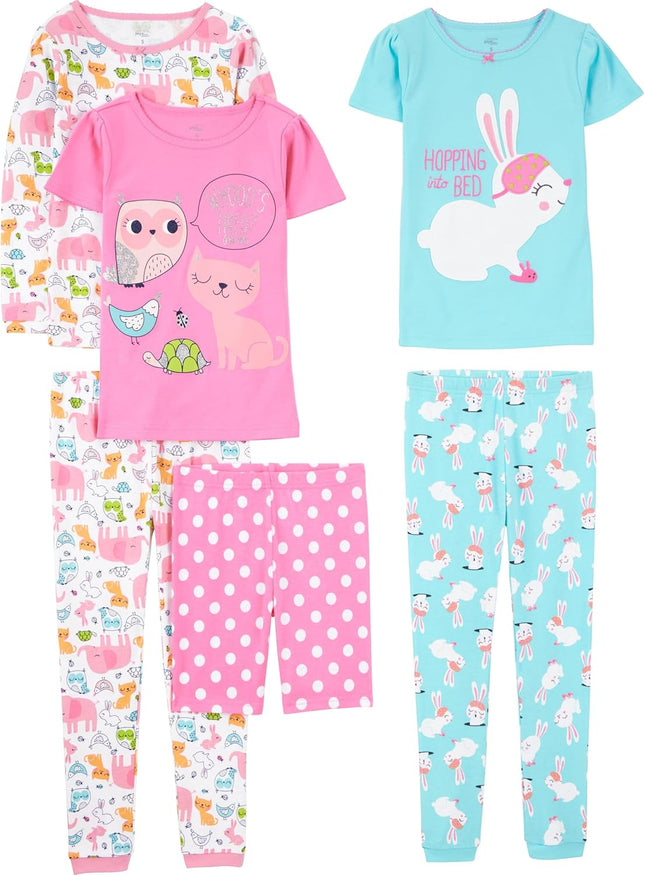Girls 6-Piece Snug Fit Cotton Pajama Set