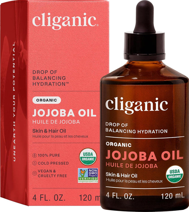 Organic Jojoba Oil, 100% Pure (4Oz) | Moisturizing for Face, Hair, Skin & Nails | Natural Cold Pressed Hexane Free | Base Carrier Oil