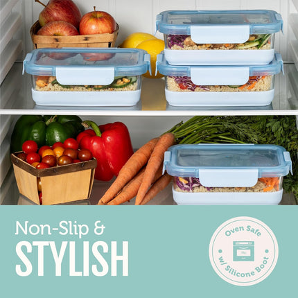 Duraglass Refresh 3.4 Cup Meal Prep Sets 10Pc, 5 Pack Set- Glass Food Storage Container with Silicone Boot and Airtight Bpa-Free Plastic Lids, Dishwasher, Microwave and Freezer Safe, Melon