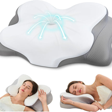 Cervical Neck Pillow, Ergonomic Memory Foam Pillow for Neck Pain Relief with Dual-Height Design, Breathable Cover, Neck Support for Side Back & Stomach Sleepers, Odorless White 1 Pcs