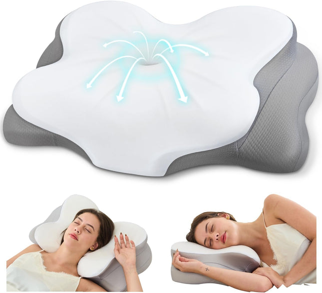 Cervical Neck Pillow, Ergonomic Memory Foam Pillow for Neck Pain Relief with Dual-Height Design, Breathable Cover, Neck Support for Side Back & Stomach Sleepers, Odorless White 1 Pcs