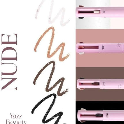 - 4 in 1 Makeup Touch up Pen with Nude Lip Liner, Black Eyeliner, Medium Brown Eyebrow Pencil, and Radiant White Matte Highlighter, Compact Beauty Pen, Smudge Proof, Vegan, Cruelty-Free