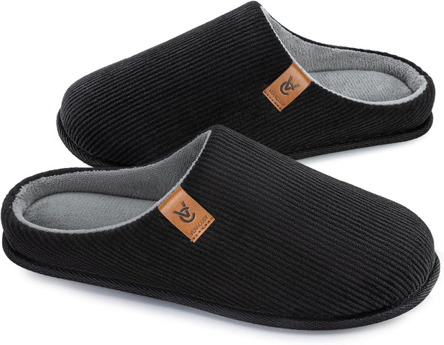 Men'S Cozy Slip-On Slippers Corduroy Memory Foam Indoor House Shoes