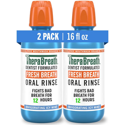 Fresh Breath Mouthwash, Icy Mint Flavor, Alcohol-Free, 16 Fl Oz (Pack of 2)