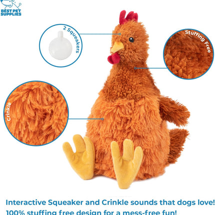 Interactive Squeaky Dog Chew Toy, Ideal Dog Toys for Chewers, Small, Medium & Large Dogs, and Fetch Lovers - Crinkle Chicken (Brown), Large