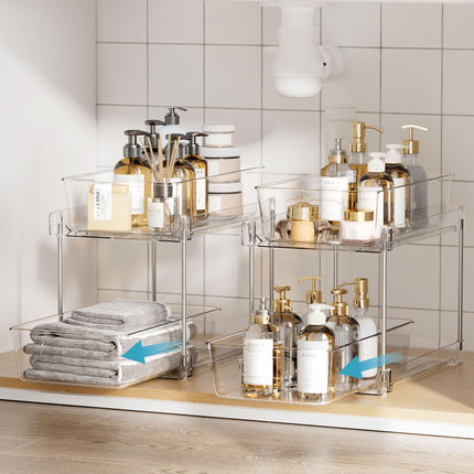 4 Pack Bathroom under Sink Organizers Organizer, 2 Tier Clear Pull-Out Organization (S-Standard)