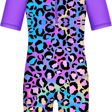 Short Sleeve Girls Swimsuits UV 50+ One Pieces Zipper 2-14Y | from Beach Vacations and Pool Parties to Cruises and Water Parks, This Colorful Floral Swimsuit Is Her Summer Favorite
