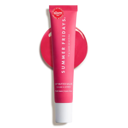 Lip Butter Balm - Moisturizing Lip Gloss for Instant Shine + Sheer Color - with Nourishing Shea Butter - Everyday Makeup + Skin Care Summer Essentials - Vegan - Pink Guava (.5 Oz)