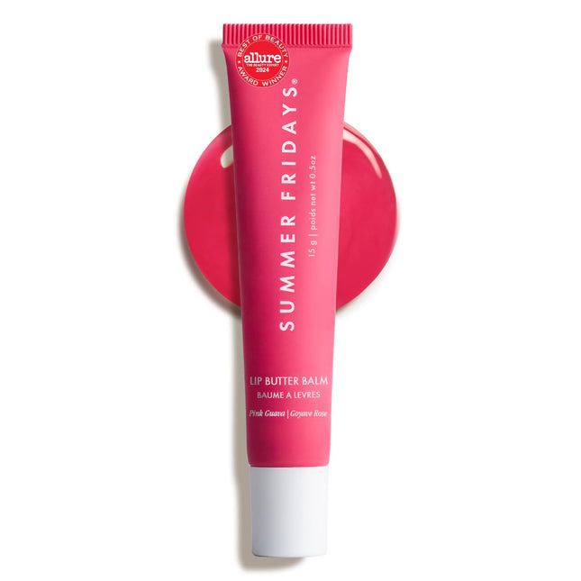 Lip Butter Balm - Moisturizing Lip Gloss for Instant Shine + Sheer Color - with Nourishing Shea Butter - Everyday Makeup + Skin Care Summer Essentials - Vegan - Pink Guava (.5 Oz)