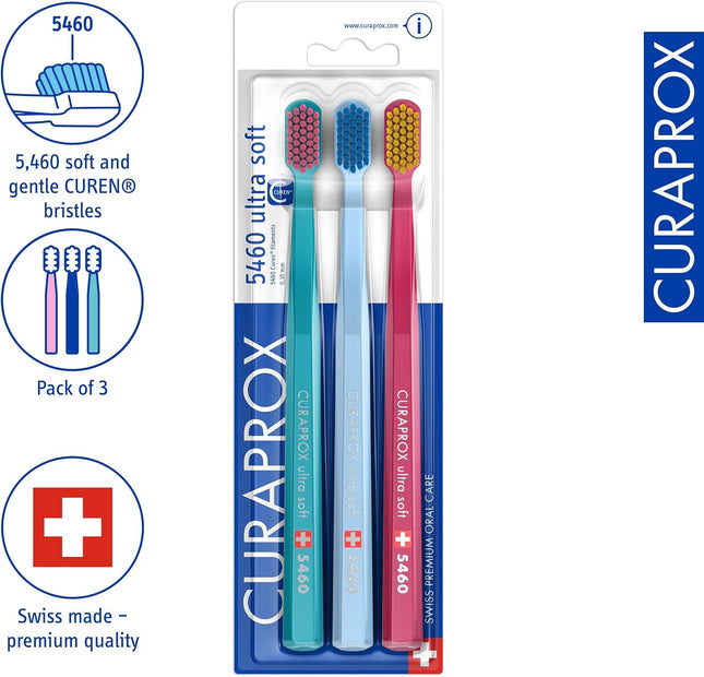 CS 5460 Ultra-Soft Toothbrush – Adult Tooth and Gum Care | Super Soft Curen® Bristles for Gentle Cleaning | Light Blue, Single Pack