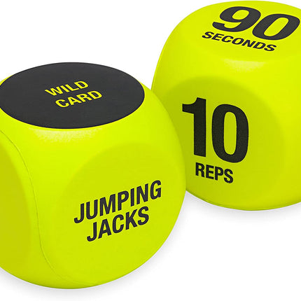Exercise Dice (6-Sided) - Game for Group Fitness & Exercise Classes - Includes Push Ups, Squats, Lunges, Jumping Jacks, Crunches & Wildcard (Includes Carrying Bag)