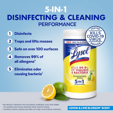Disinfecting Wipes, All Purpose Cleaner, Multi-Surface Antibacterial Cleaning Wipes, Household Cleaning Supplies, Dorm Essentials, Lemon + Crisp Linen + Mango & Hibiscus Scent, 80 Ct. (3 Pack)
