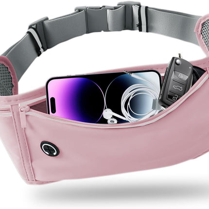 Slim Running Belt for Women Men,Runners Fanny Pack Phone Holder,Money Belt,Running Gear Accessories,With 3 Pockets.(Pink)