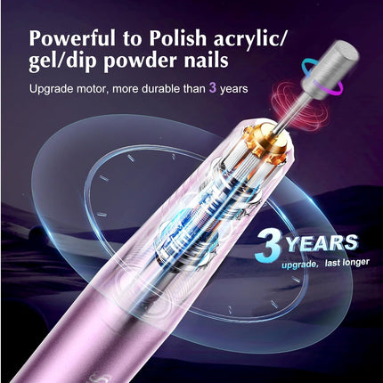 C40 Electric Nail Drill File Professional: for Acrylic Gel Dip Powder Nails Portable Nail Machine Kit Manicure Pedicure Tools Polishing Set with Nail Drill Bits Sanding Bands