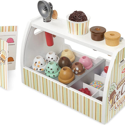 Melissa & Doug Wooden Scoop & Serve Ice Cream Counter, Pretend Play Store, 28 Toy Food & Play Kitchen Accessories, Preschool Toys for Girls & Boys 3+