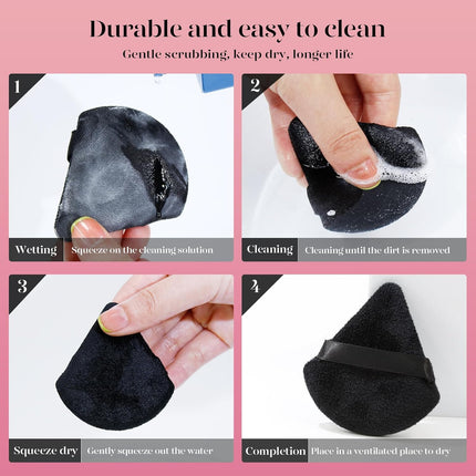 Powder Puff, 12Pcs Face Triangle Powder Puffs for Loose & Foundation | Black Velvet Makeup Puff for Contouring & Baking, Ultra-Soft Cloud Kiss Makeup Tools for Setting, Reusable & Washable