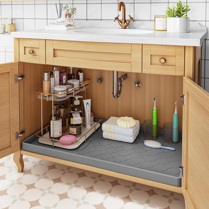 Waterproof under Sink Mat 34" X 22", Thick Silicone Mat Cabinet Protector for Kitchen and Bathroom, Shelf Liner, Home Organizer and Storage, Multipurpose Tray for Gadgets and Essentials