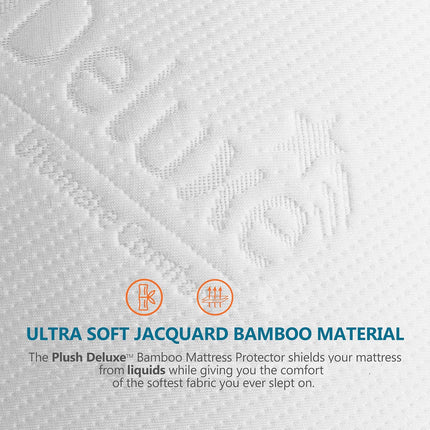 Bamboo Waterproof Mattress Protector, Queen Size, Ultra Soft | Breathable, Noiseless, Hypoallergenic, Washable, 60X80" up to 18" Deep, Viscose Derived from Bamboo Mattress Cover, White