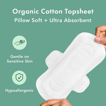 Organic Cotton Cover Sanitary Pads for Women Moderate (Regular, 56 Ct) | Ultra Thin Period Pads with Wings, Regular Absorbency, Unscented, Chlorine Free, Period Essentials, Feminine Care