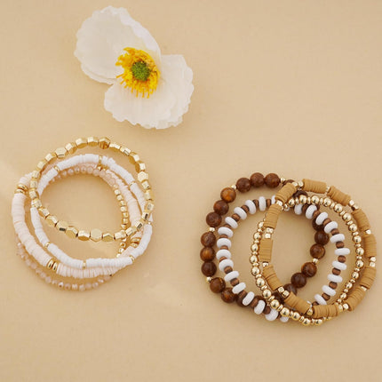 Surfer Heishi Clay Bead Bracelets for Women Bohemian Stackable Gold Plated Beaded Stretch Bracelets Elastic Layering Friendship Bracelets Set Boho Jewelry