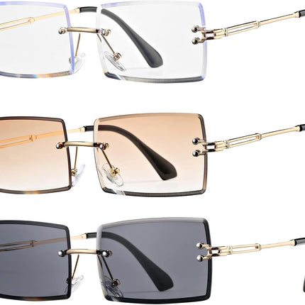 Rectangle Sunglasses for Men/Women Small Rimless Square Shade Eyewear