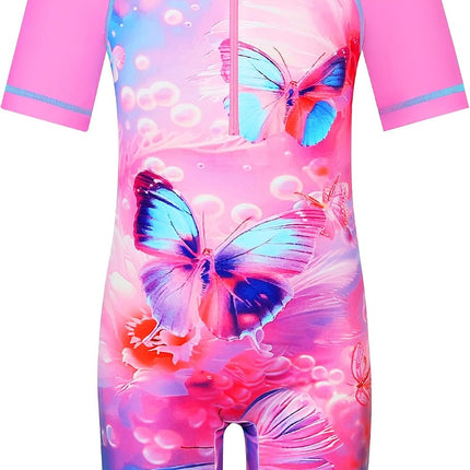 Short Sleeve Girls Swimsuits UV 50+ One Pieces Zipper 2-14Y | from Beach Vacations and Pool Parties to Cruises and Water Parks, This Colorful Floral Swimsuit Is Her Summer Favorite