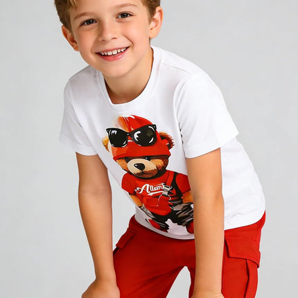 Boys' 2-Piece Summer Outfit Short Sleeve Graphic T-Shirt and Cargo Shorts Set Toddler to Big Kid Size 5-10