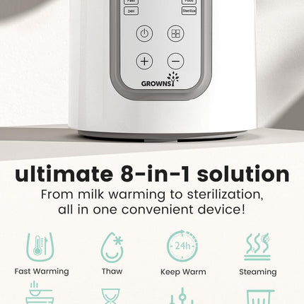 Bottle Warmer,  8-In-1 Fast Baby Bottle Warmer with Timer, Safe for Breastmilk Nutrients, Accurate Temperature Control, with Defrost, Sterili-Zing, Keep Warm, Heats Baby Food & Bottles