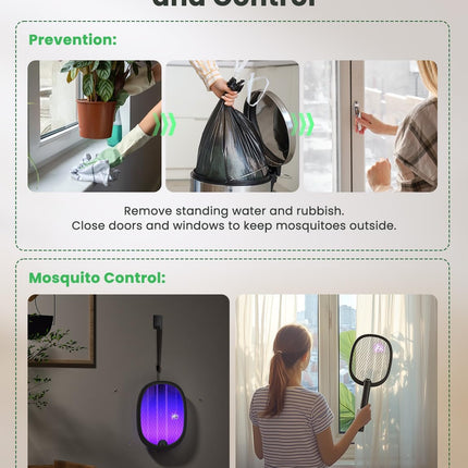 Electric Fly Swatter Foldable Bug Zapper Racket 2 in 1 Mosquito Killer with Purple Attractant Light Rechargeable 1800Mah for Indoor Home Backyard Patio Camping