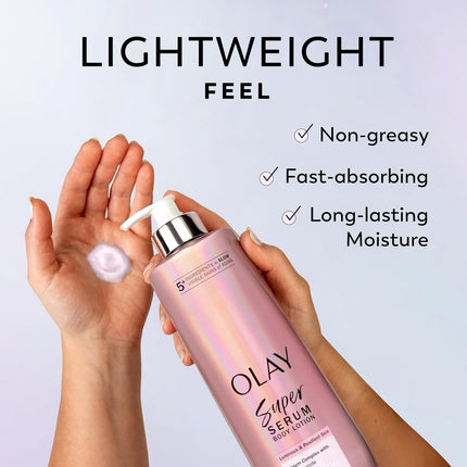 Super Serum Hand & Body Lotion for Dry Skin, 24Hr Long Lasting Hydration, 5+ Ingredient Complex for Bright Even Firm Luminous Skin, Sweet Vanilla & Soft Wood Scent, 18.5 Fl Oz
