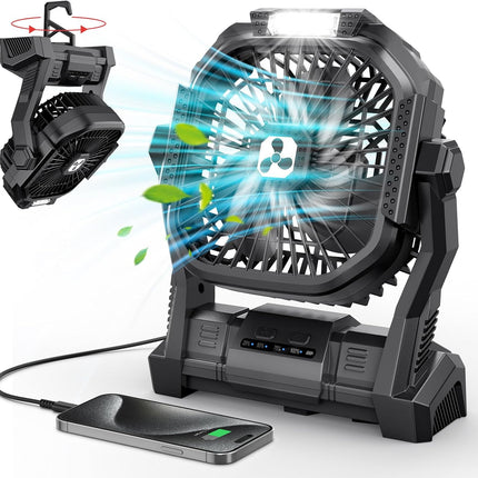 Portable Fan Rechargeable, 20000Mah Cordless Battery Powered Fan with LED Lantern Battery Operated for Camping Travel Bedroom Home Tent Office Beach Desk Fishing Table