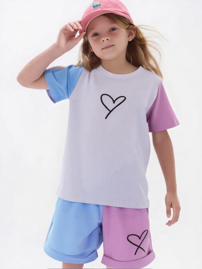 Toddler Kids Girl Clothes Floral Letter Graphic Top + Shorts 2PC Girls Summer Short Set