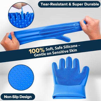 6PCS Pet Grooming Kit for Dogs, Cats and Horses | Dog Washing Gloves | Cleanroom Gloves | Dog Bath Brush | Dog Bath Gloves | Dog Shampoo Brush | Dog Bath Supplies (Navy Blue)
