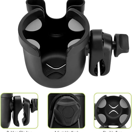 Stroller Cup Holder with Phone Holder, Bike Cup Holder, Universal Cup Holder for Uppababy Nuna Doona Strollers, 2-In-1 Cup Holder for Walker, Wheelchair, Scooter