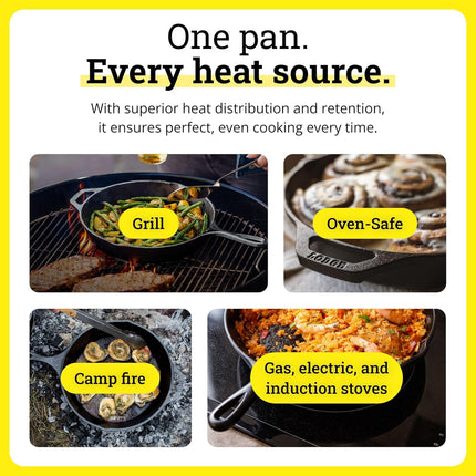 Seasoned Cast Iron Skillet 10.25 Inches - Pfas-Free, Non-Toxic Cookware - Use with an Oven, Stove, Grill, or Campfire - Naturally Non-Stick & Oven Safe | Camping-Cooking-Utensils