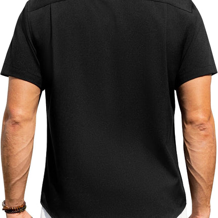 Mens Linen Shirts Short Sleeve Button down Shirts Wrinkle Free Casual Vacation Beach Summer Tops