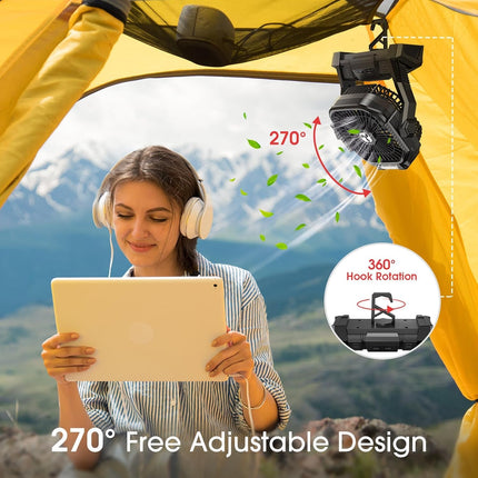 Portable Fan Rechargeable, 20000Mah Cordless Battery Powered Fan with LED Lantern Battery Operated for Camping Travel Bedroom Home Tent Office Beach Desk Fishing Table