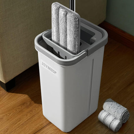Wall Mop and Bucket Set, Hands-Free Flat Floor Mop with 3 Washable Microfiber Pads, Wet and Dry Use, Ideal for Home and Commercial Floor Cleaning