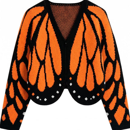 Women'S Monarch Butterfly Wing Cropped Cardigan Sweater Halloween Costume